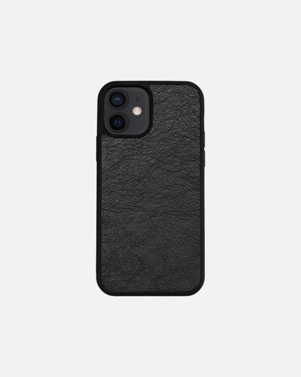 Case made of black ostrich coat without foils for iPhone 12 Mini