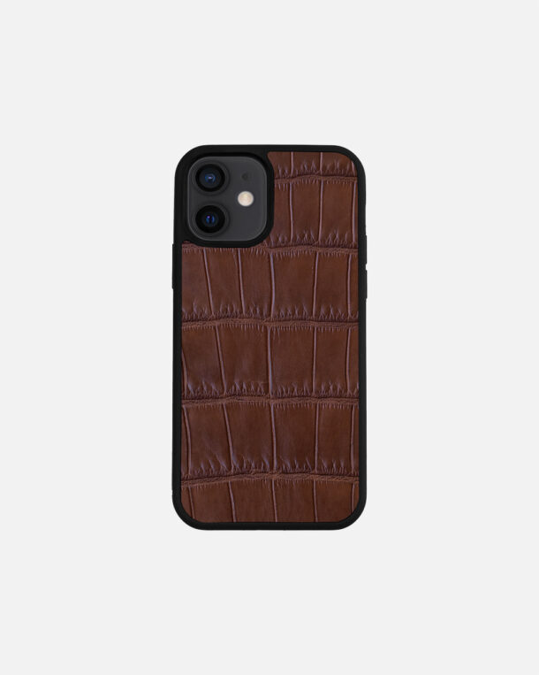 Чохол із коричневої шкіри крокодила для iPhone 12 Mini