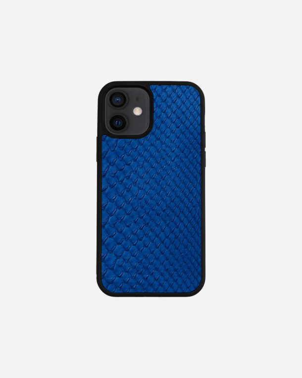 Чохол із синьої шкіри пітона з дрібними лусочками для iPhone 12 Mini