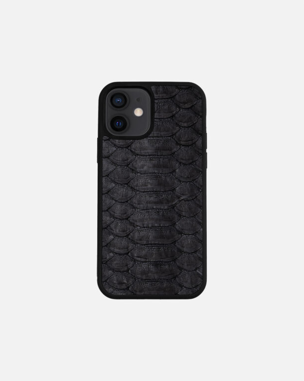 Case made of black python skin with wide stripes for iPhone 12 Mini