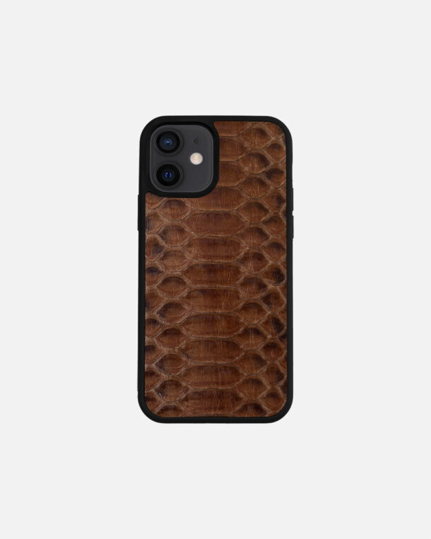 Case made of brown python skin with wide stripes for iPhone 12 Mini
