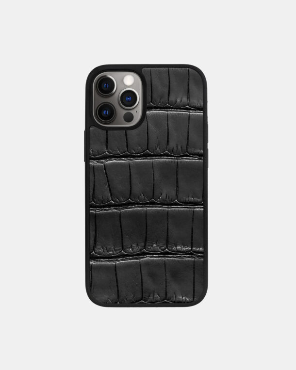 Чорний чохол зі шкіри крокодила для iPhone 12 Pro