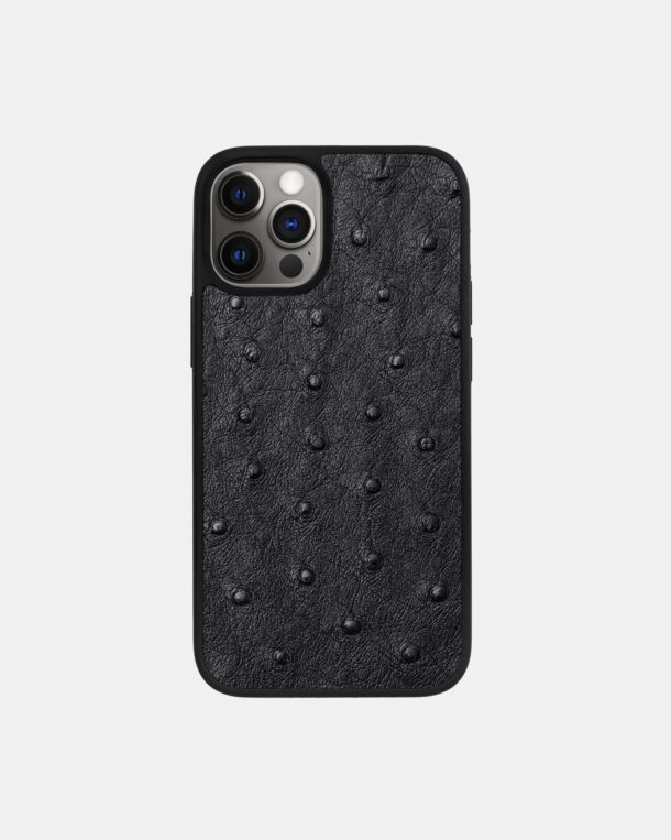 Чехол из черной кожи страуса для iPhone 12 Pro