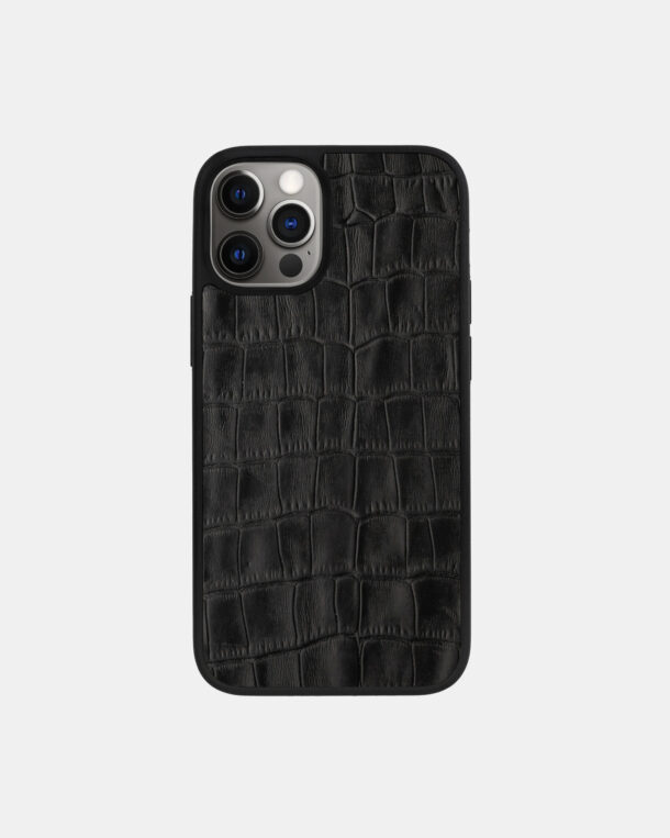 Black embossed crocodile case on calfskin for iPhone 12 Pro
