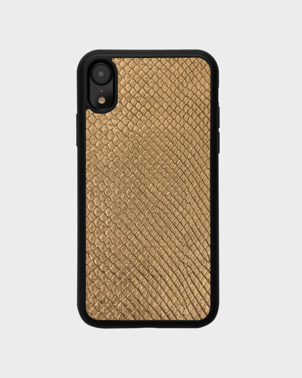 Case made of golden skins of python with small stripes for iPhone XR