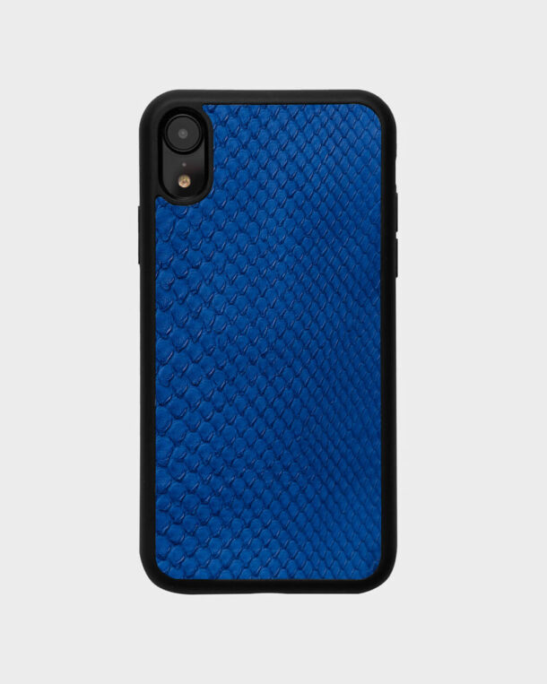 Case made of blue python skins with fine stripes for iPhone XR