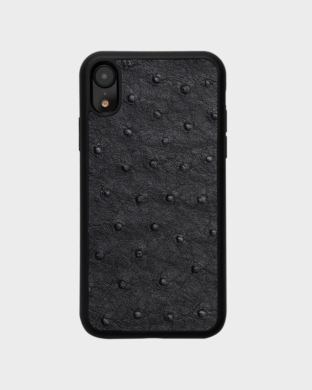 Black ostrich coat case for iPhone XR