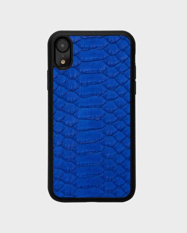 Case made of blue python skin with wide stripes for iPhone XR