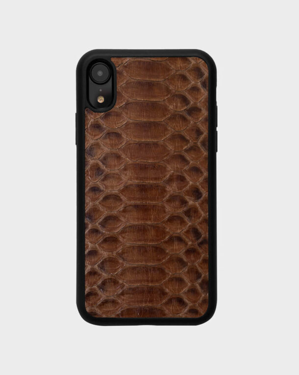Case made of brown python skin with wide stripes for iPhone XR