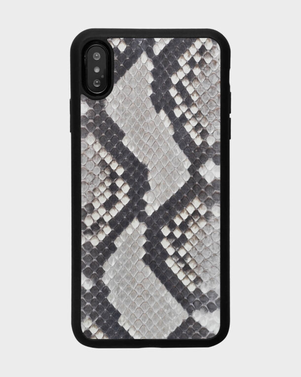 Black and white python leather case with fine scales for iPhone XS Max