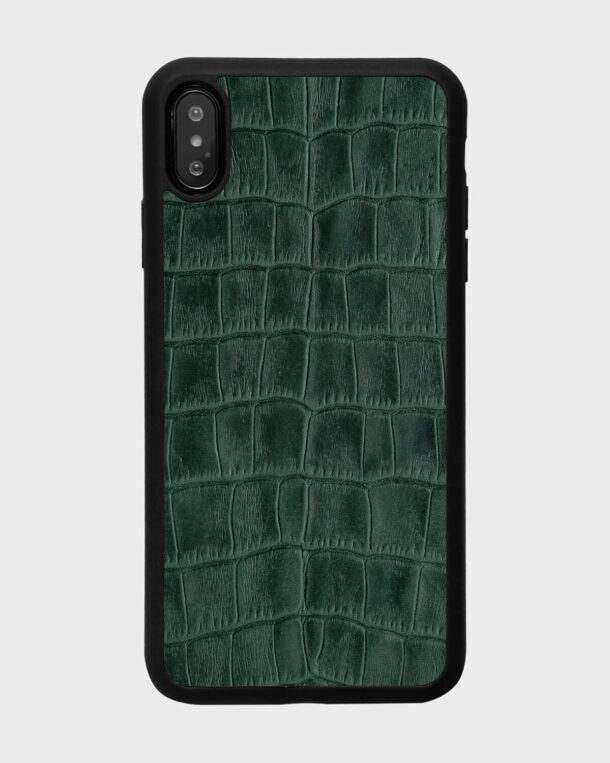 Чехол из зеленого тиснения под крокодила на телячьей коже для iPhone XS Max