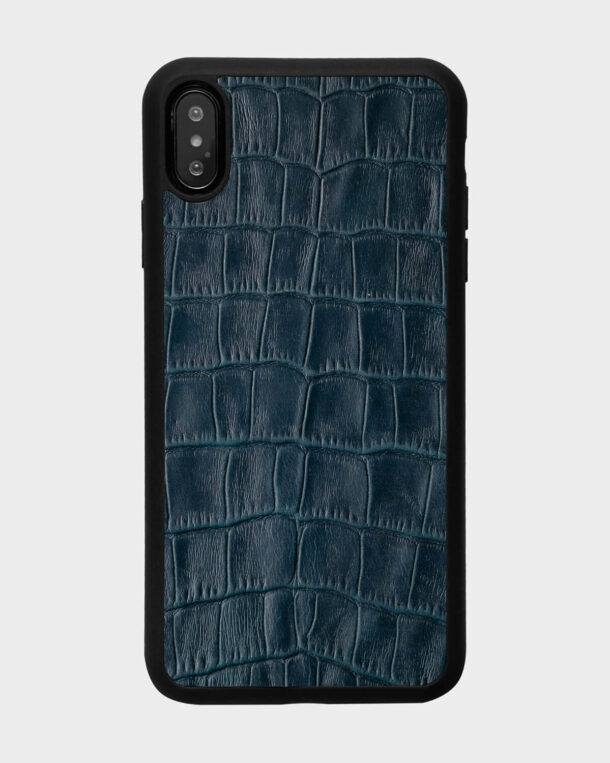Dark blue crocodile embossing case on calf leather for iPhone XS Max