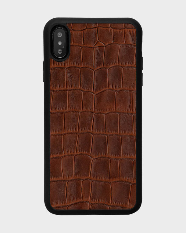 Чехол из рыжего тиснения под крокодила на телячьей коже для iPhone XS Max