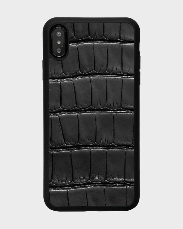 Чорний чохол зі шкіри крокодила для iPhone XS Max