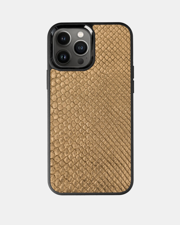 Case made of golden skins of python with small stripes for iPhone 13 Pro Max