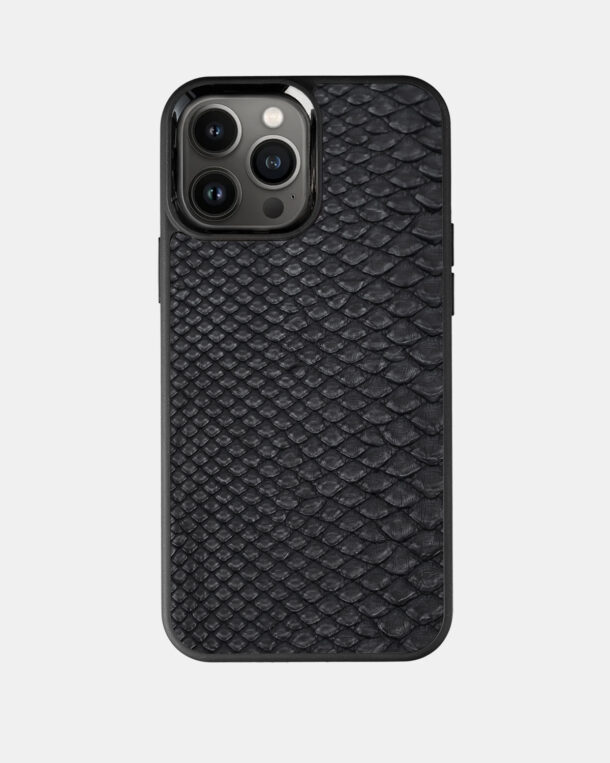 Чехол из черной кожи питона с мелкими чешуйками для iPhone 13 Pro Max с MagSafe