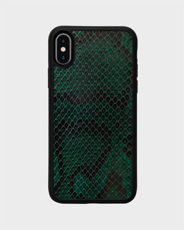 Case made of green python skin with fuzzy stripes for iPhone X