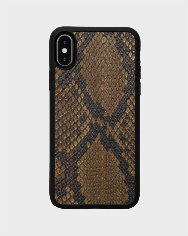 Case with olive skin python with friable stripes for iPhone X