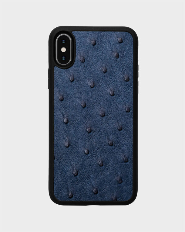 Чехол из темно-синей кожи страуса для iPhone X