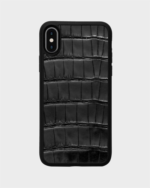 Чорний чохол зі шкіри крокодила для iPhone X