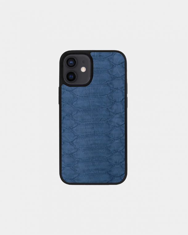 Case made of gray-blue python skins with wide stripes for iPhone 12 Mini