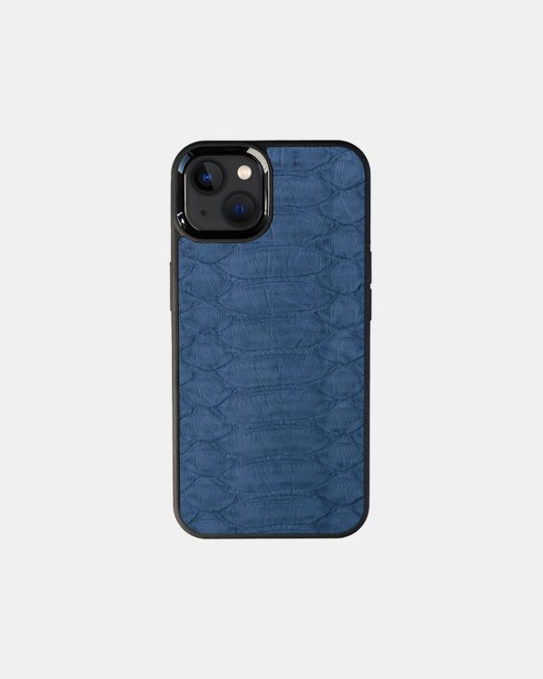 Case made of gray-blue python skins with wide stripes for iPhone 13