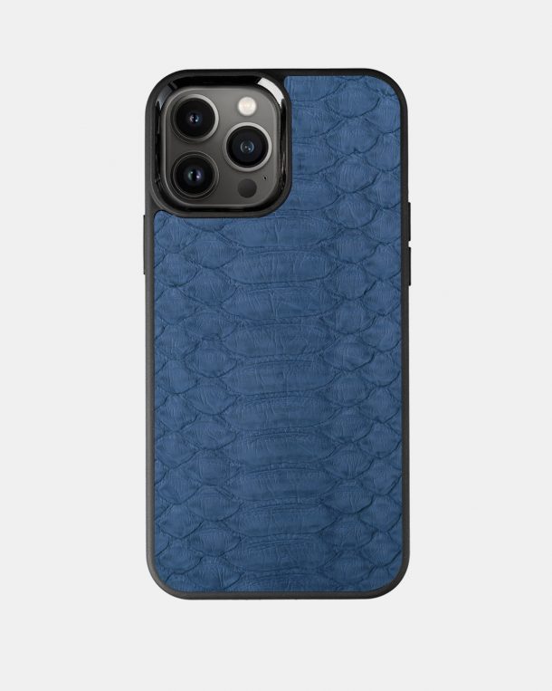 Case made of gray-blue python skins with wide stripes for iPhone 13 Pro Max