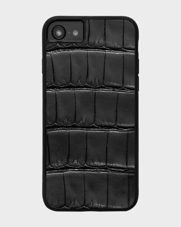Чорний чохол зі шкіри крокодила для iPhone 7