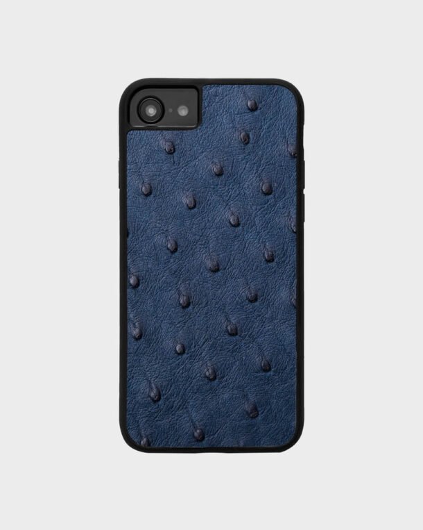 Чехол из темно-синей кожи страуса для iPhone 8