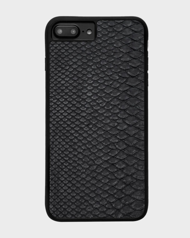 Case made of black python skins with small stripes for iPhone 7 Plus