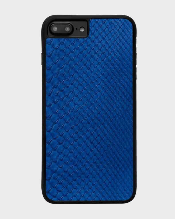 Case made of blue python skins with fine stripes for iPhone 8 Plus