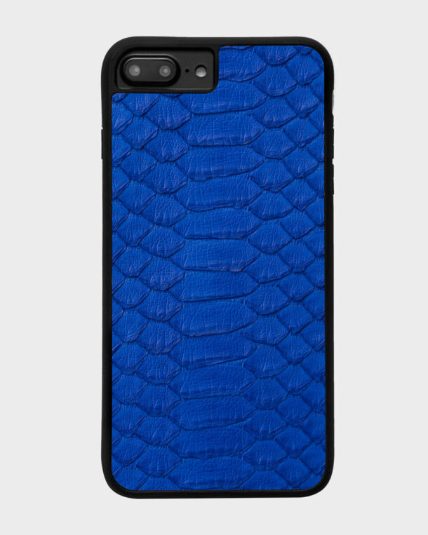 Case made of blue python skin with wide stripes for iPhone 7 Plus