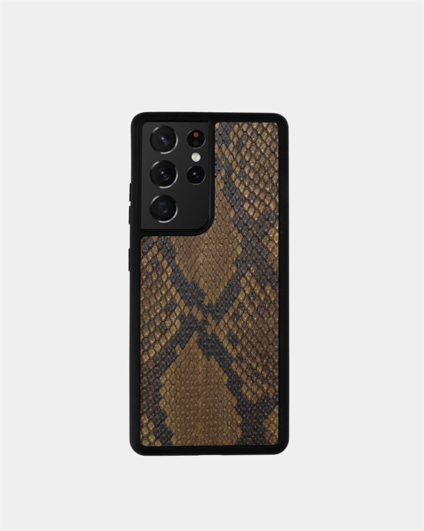 Case for Samsung with python skins with small stripes in olive color