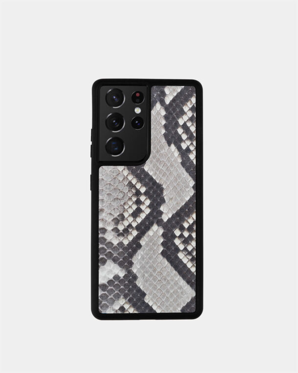 Чохол для Samsung зі шкіри пітона з дрібними лусочками в чорно-білому кольорі