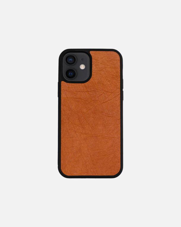 Case made of brown ostrich skin without foils for iPhone 12 Mini