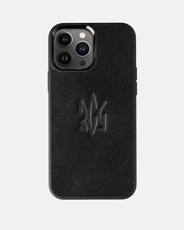Case made of black calfskin with ZSU embossing for iPhone