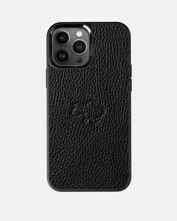 Case made of black skin floatar with embossed contour of the map of Ukraine for iPhone