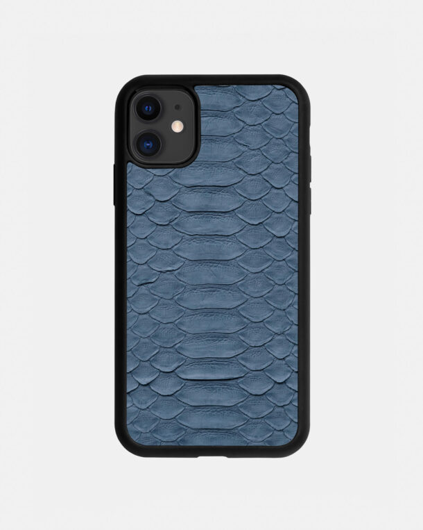 Case made of gray-blue python skins with wide stripes for iPhone 11