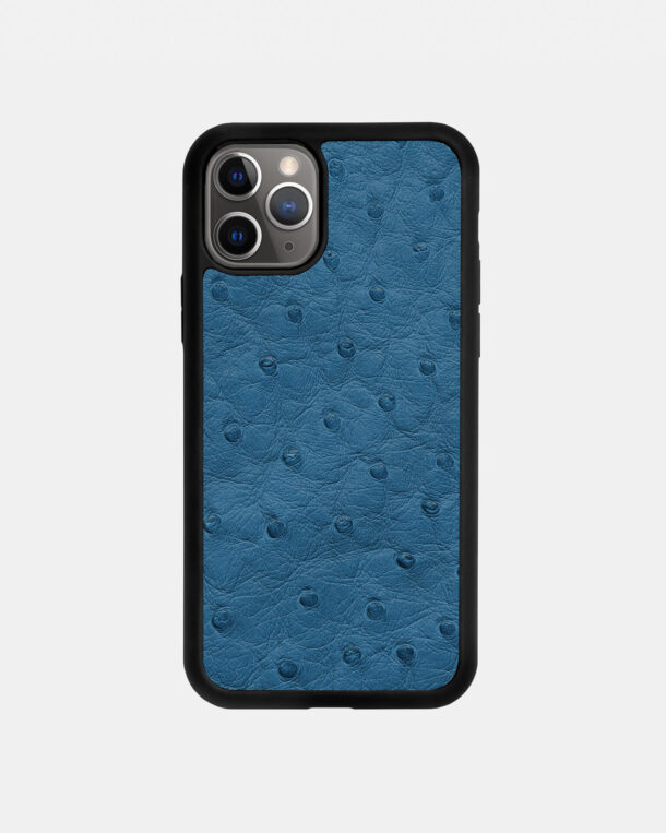 Чехол из голубой кожи страуса с фолликулами для iPhone 11 Pro