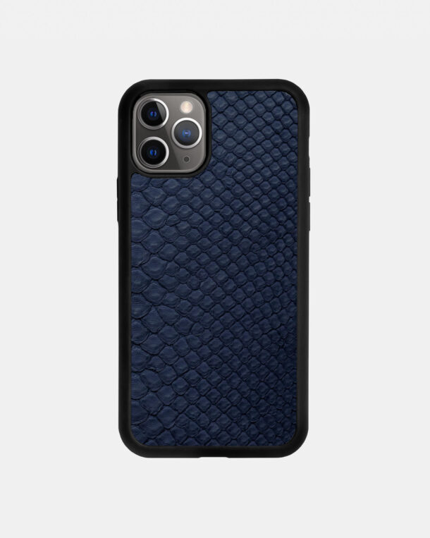 Case made of navy blue python skin with fine stripes for iPhone 11 Pro