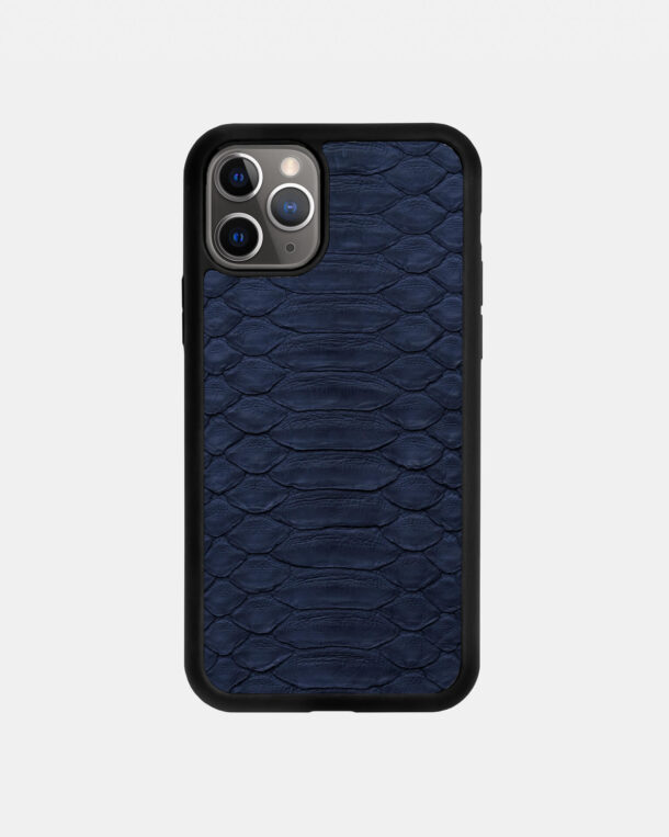 Case made of dark blue python skin with wide stripes for iPhone 11 Pro