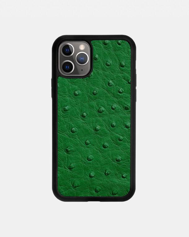 Green ostrich skin case with follicles for iPhone 11 Pro