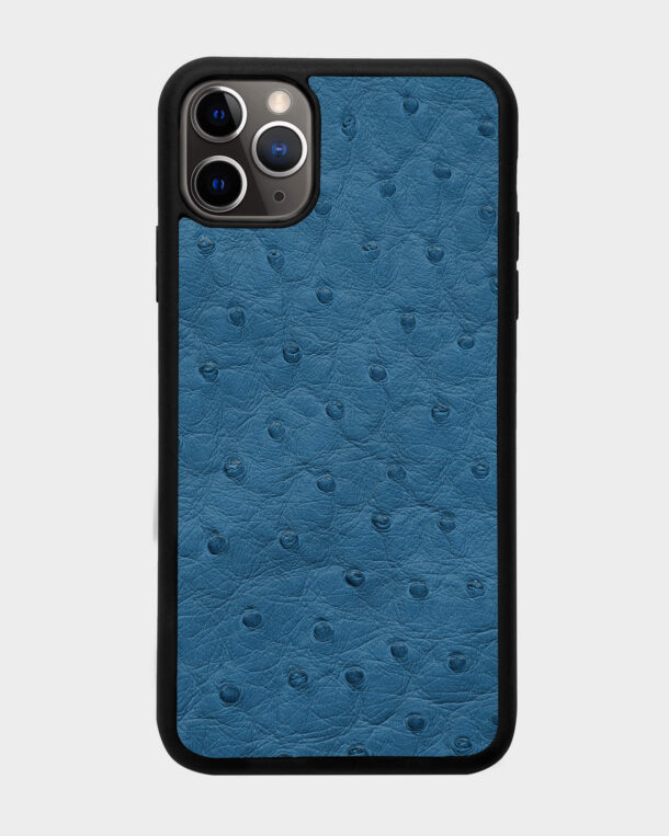 Чехол из голубой кожи страуса с фолликулами для iPhone 11 Pro Max