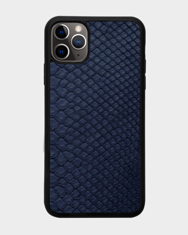 Case made of navy blue python skin with frilly stripes for iPhone 11 Pro Max