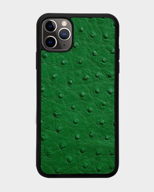 Чехол из зеленой кожи страуса с фолликулами для iPhone 11 Pro Max