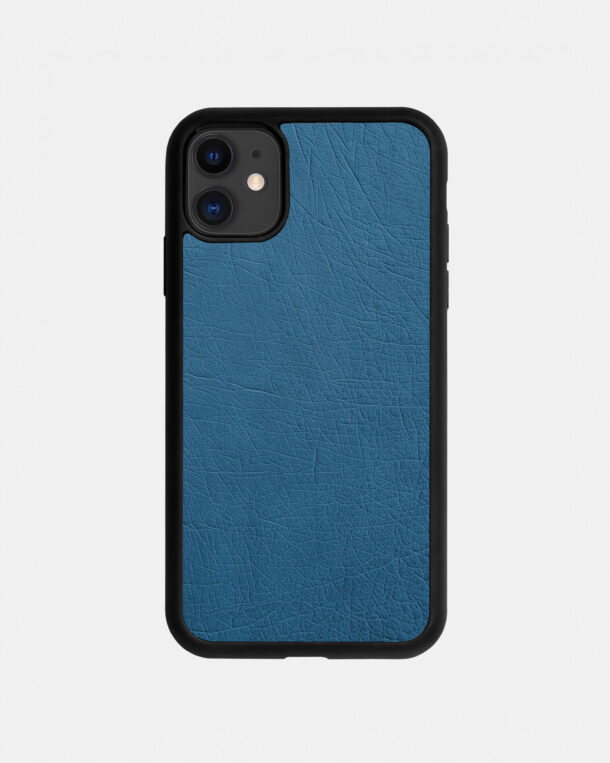 Чохол із блакитної шкіри страуса без фолікул для iPhone 11