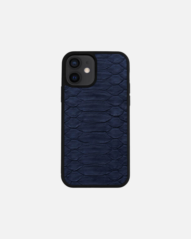 Case made of dark blue python skin with wide stripes for iPhone 12 Mini