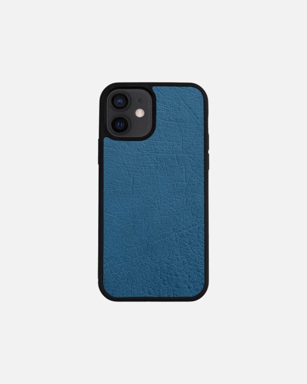 Чохол із блакитної шкіри страуса без фолікул для iPhone 12 Mini