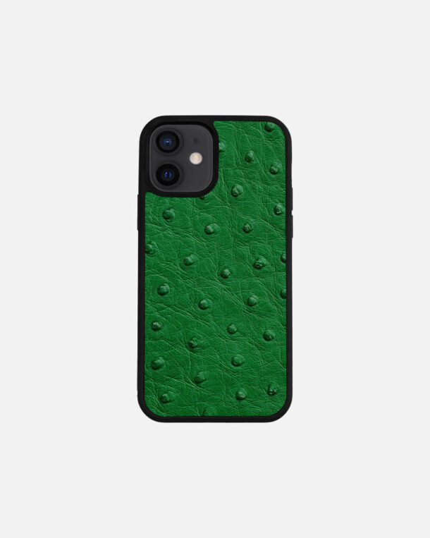 Чехол из зеленой кожи страуса с фолликулами для iPhone 12 Mini