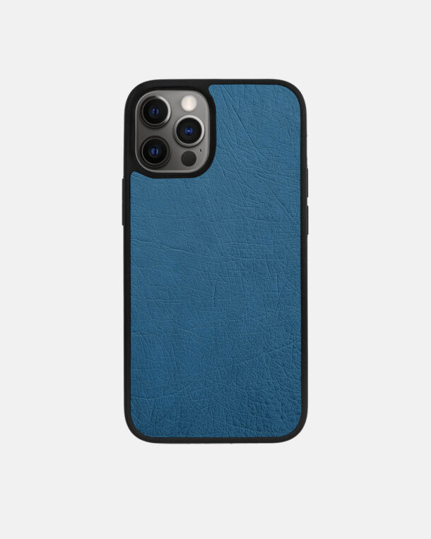 Чохол із блакитної шкіри страуса без фолікул для iPhone 12 Pro